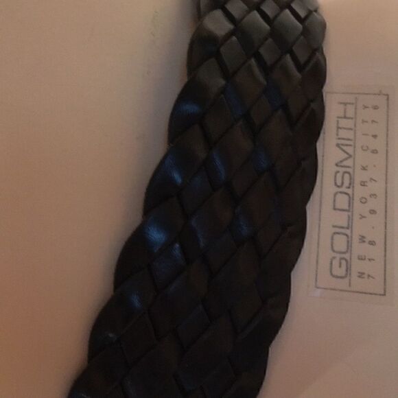 Fossil leather Vintage Brass woven wide belt heavy quality 37 long Inches Black